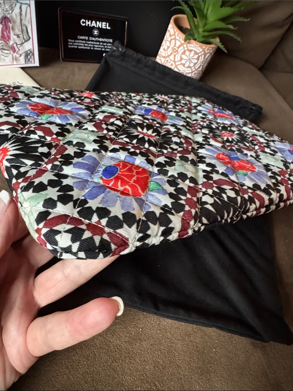 CHANEL Multicolor Floral Mosaic Zip Pouch With COA Dust Bag and Box Like New - Picture 4 of 12